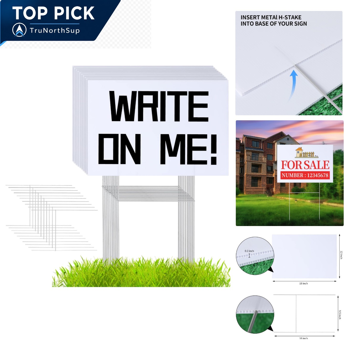 10 Pack 18×12 Inch Waterproof Corrugated Plastic Yard Signs with Stakes for G…