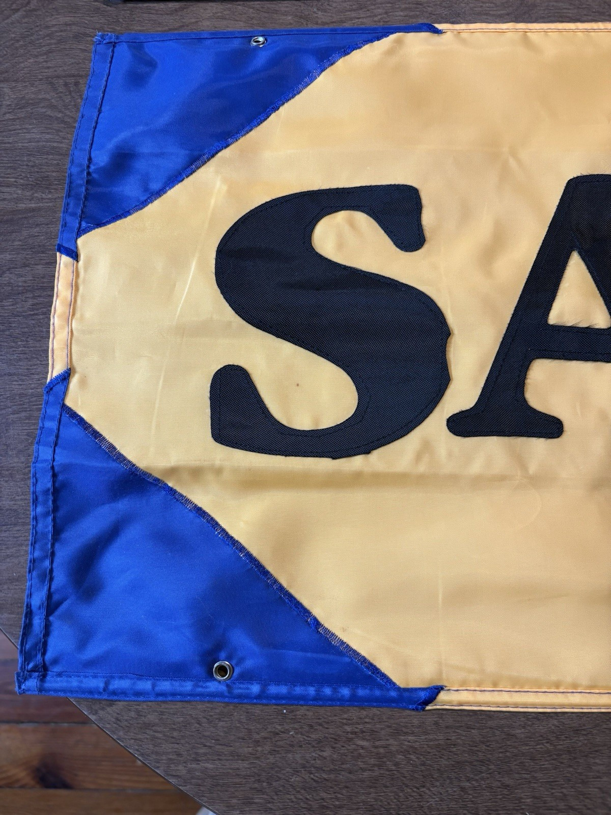 SALE Two Sided Grommets Sewn Letter Nylon Retail Banner Yellow Blue & Black (2)