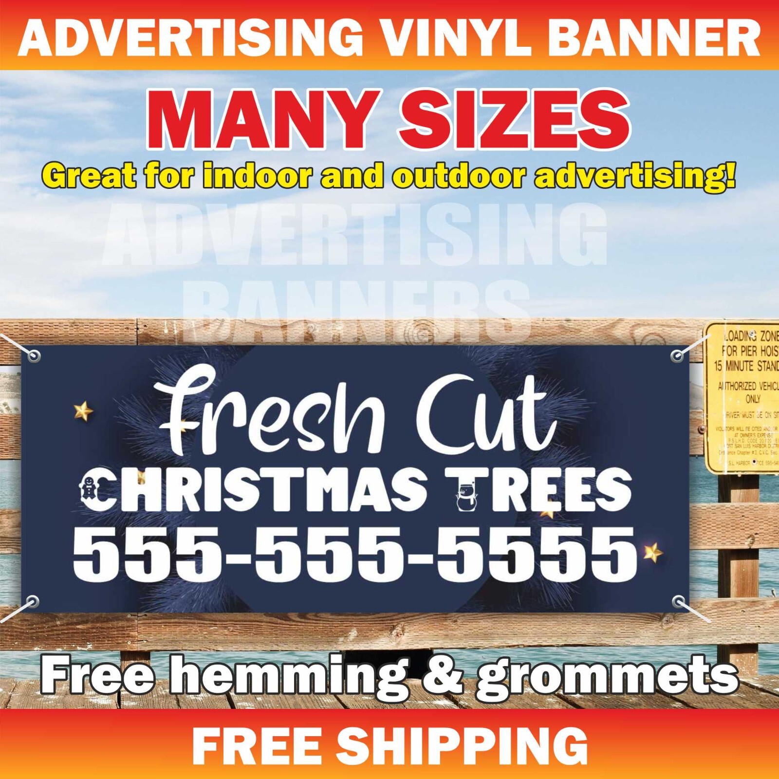 FRESH CUT CHRISTMAS TREES Advertising Banner Vinyl Mesh Sign Sale Custom Phone