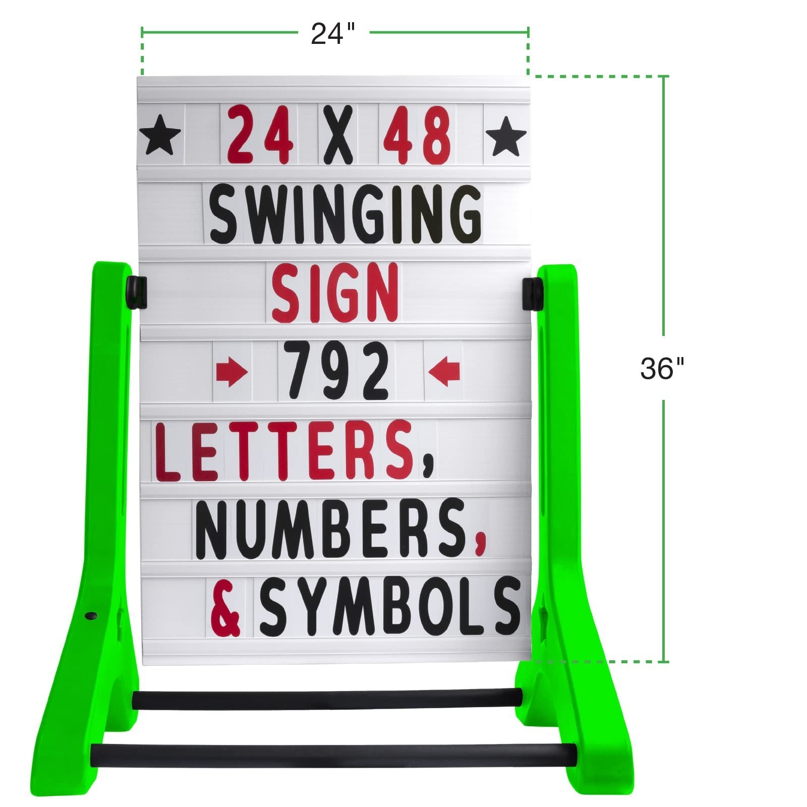 Swinging Changeable Message Sidewalk Sign: 24″ x 36″ Sign with 792 Pre-Cut Do…
