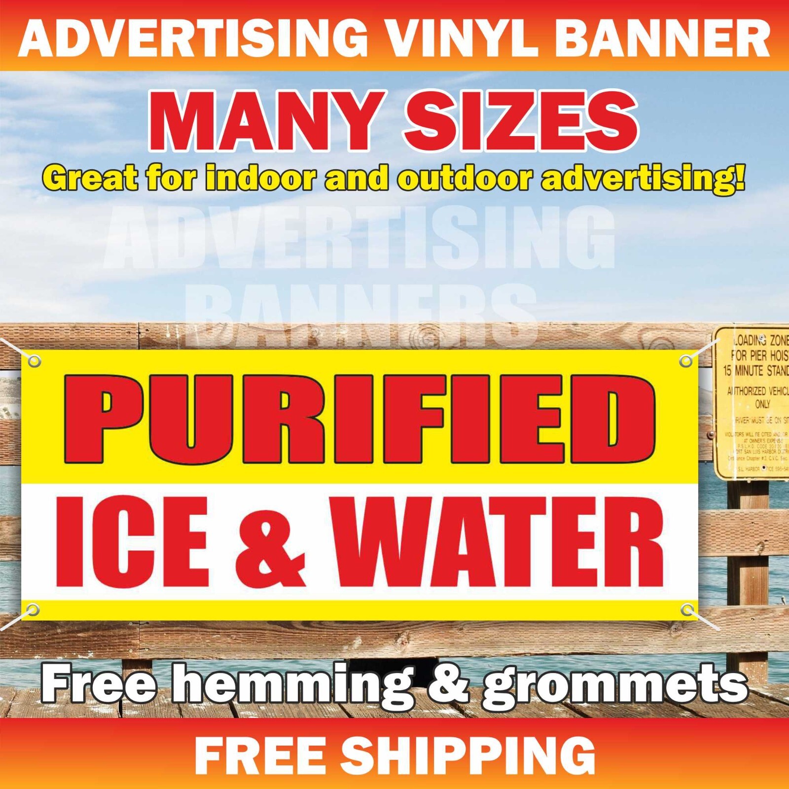 PURIFIED ICE & WATER Advertising Banner Vinyl Mesh Sign ice drink cold lemonade