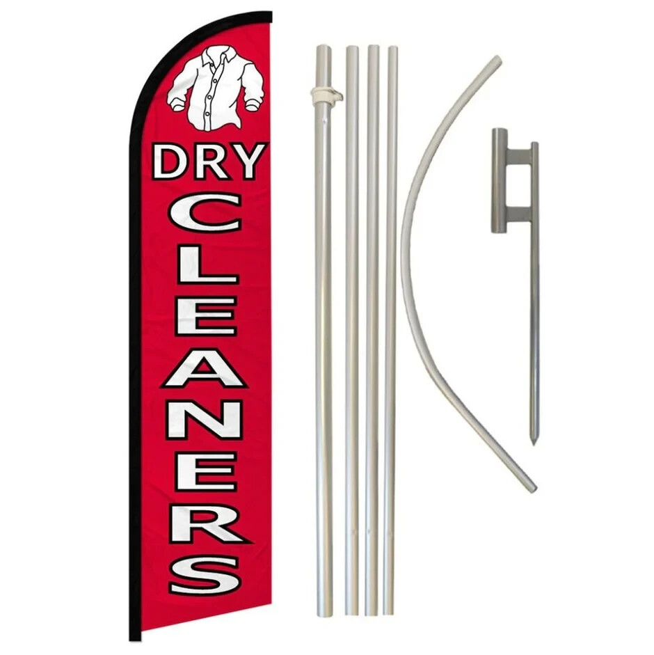 Dry Cleaners Windless Advertising Banner Flag & Pole Kit