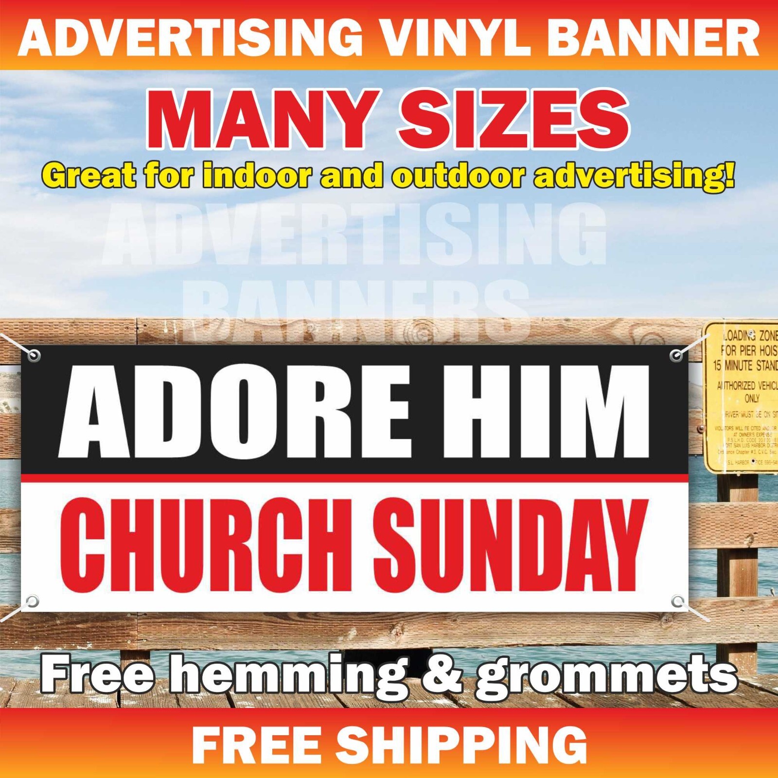 ADORE HIM CHURCH SUNDAY Advertising Banner Vinyl Mesh Sign Jesus Saves Bible