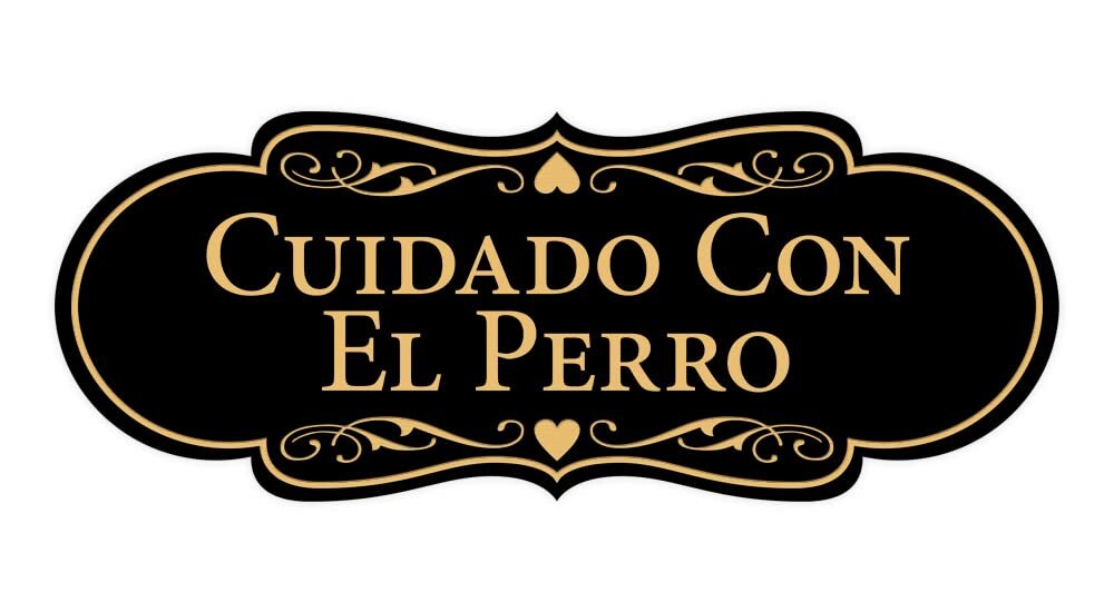 Spanish Cuidado Con El Perro Sign Black/Gold Designer Large Sign 1 Pack
