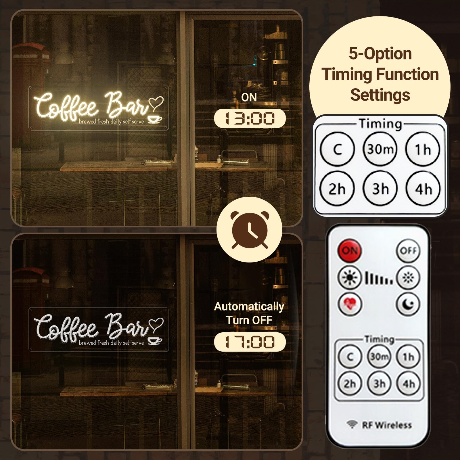 Coffee Bar Neon Sign with Timer Remote Dimmer, Warm White LED Coffee Light fo…
