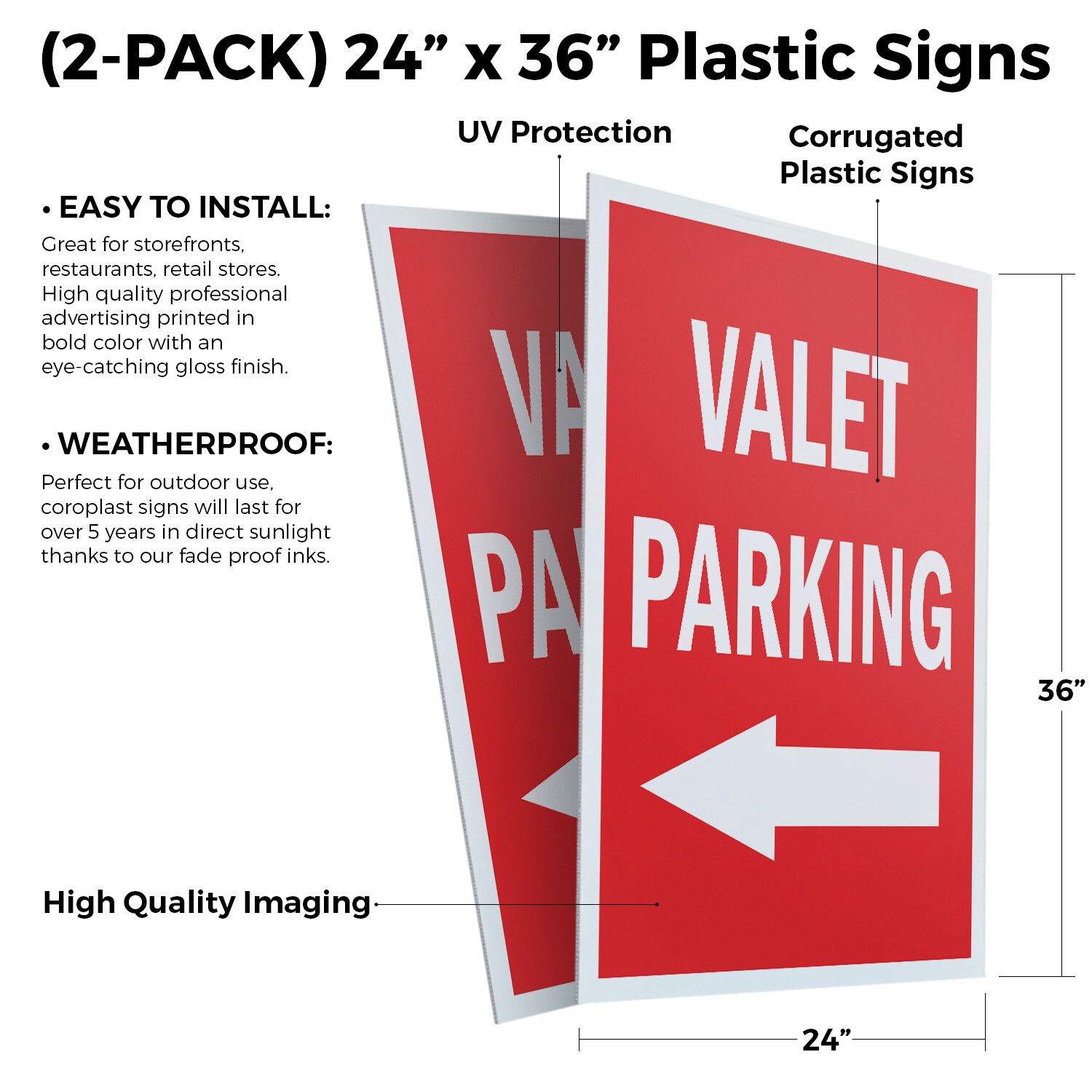 Valet Parking With Arrow 24″ x 36″ 2 Pack Of Store Sign Plastic Or Decal