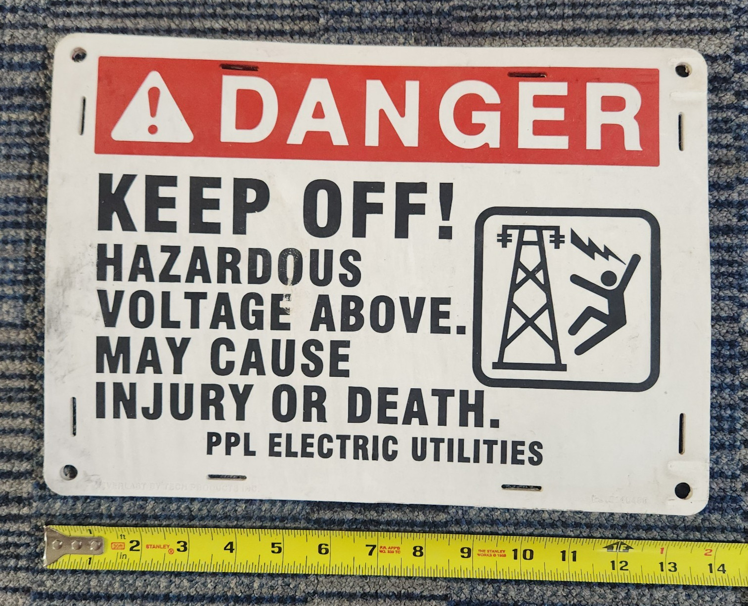 “Danger Hazardous Voltage” Sign 10″ x 14″ Thick (1/4″) Sturdy Vinyl PPL ELECTRIC