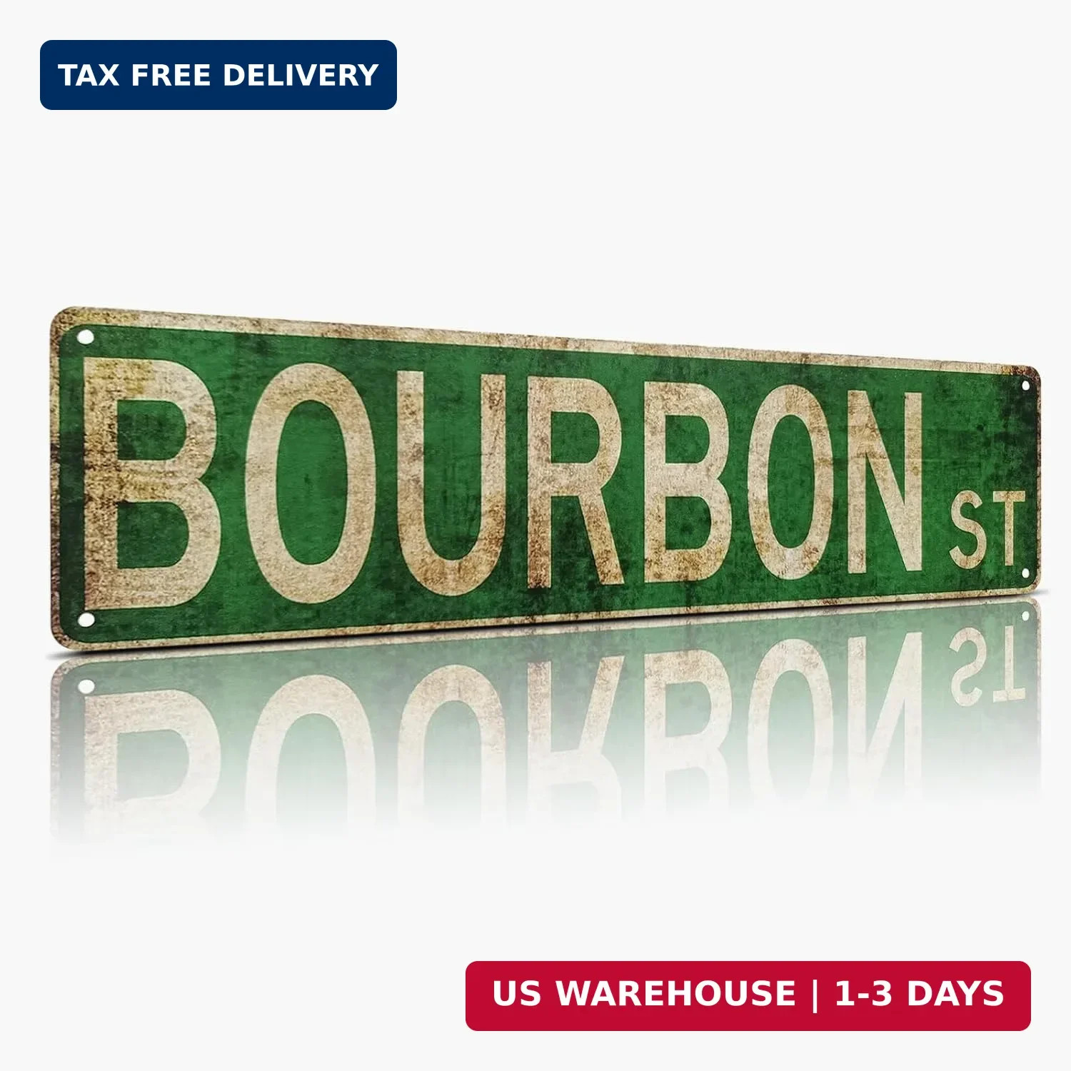 Vintage Bourbon Street Metal Sign 4×15 inch | Rust-Free Aluminum New Orleans Wal