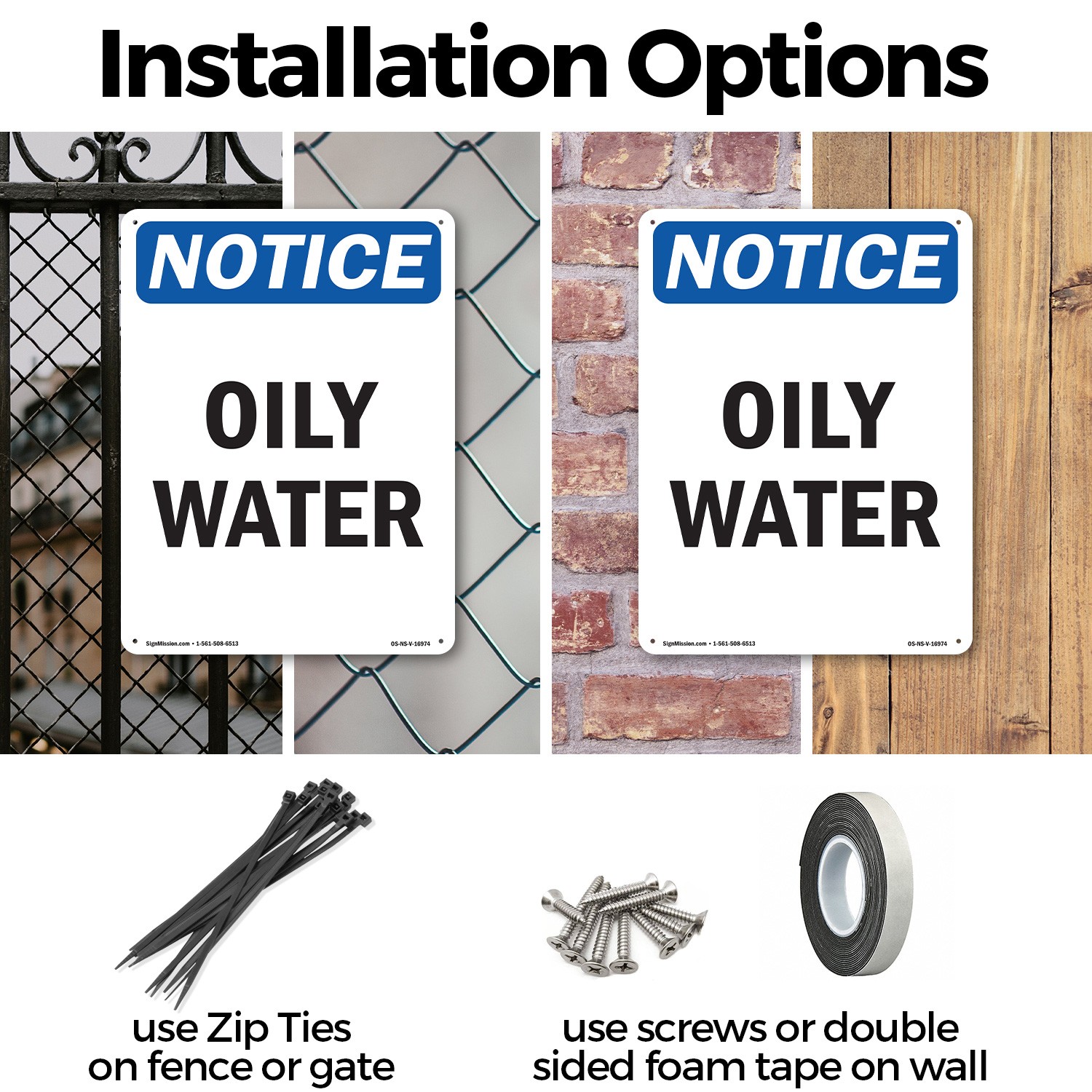 Oily Water OSHA Notice Sign Metal, Plastic, Or Decal – 5 or 10 Pack