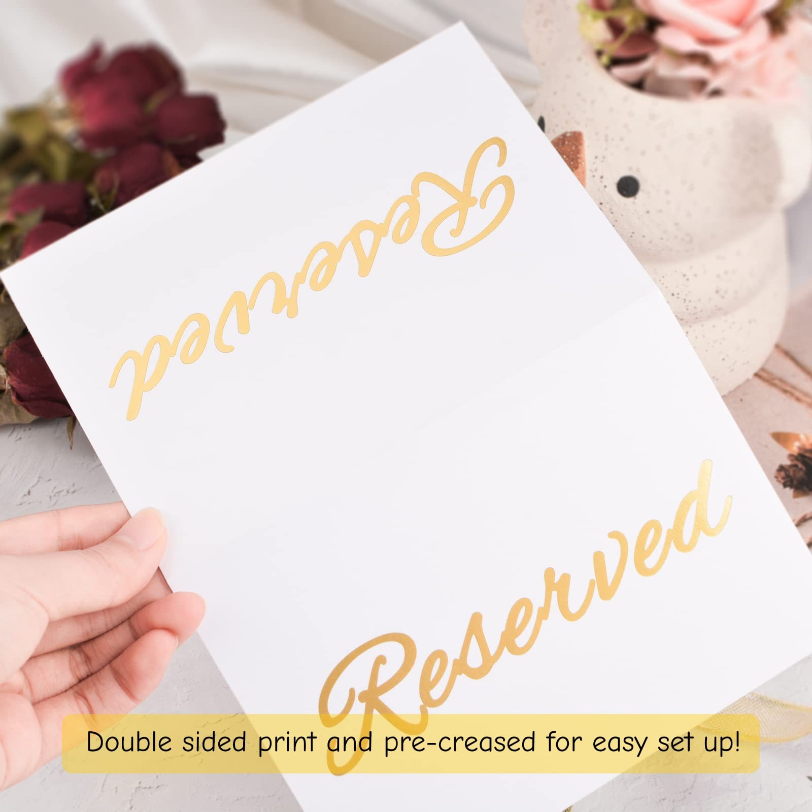 25 PCS Gold Wedding Reserved Table Signs Double Sided Paper Tent Card