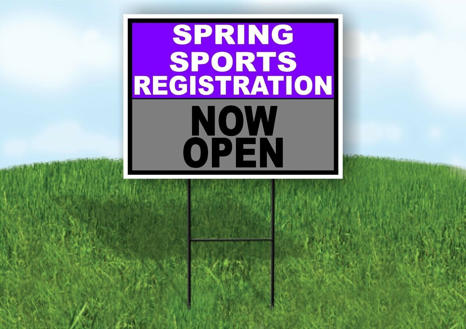 SPORTS REGISTRATION PURPLE GRAY SPRING Yard Sign with Stand LAWN SIGN
