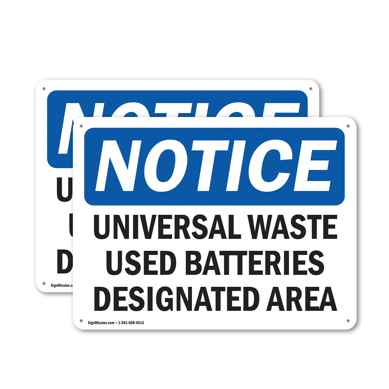 (2 Pack) Universal Waste Used Batteries Designated Area OSHA Notice Sign Decal