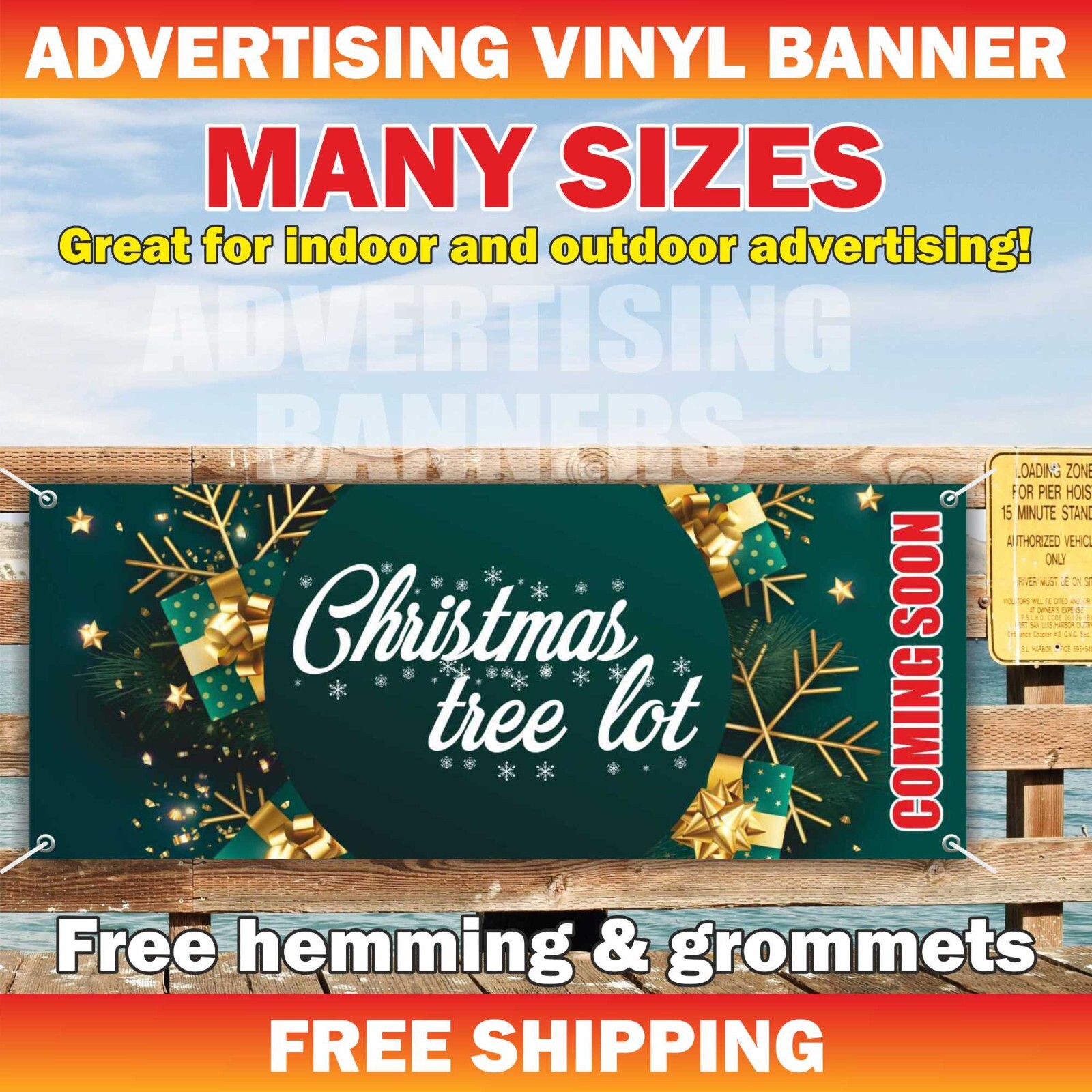 Christmas tree lot coming soon Advertising Banner Vinyl Mesh Sign Xmas Fir