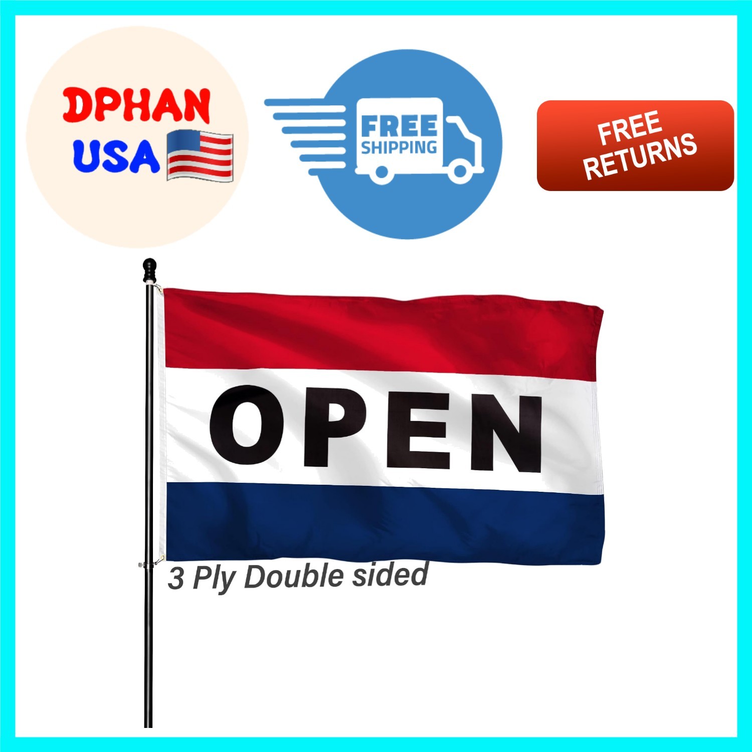 3×5 Ft Open Flag – Double-Sided, Fade Resistant Heavy Duty for Businesses