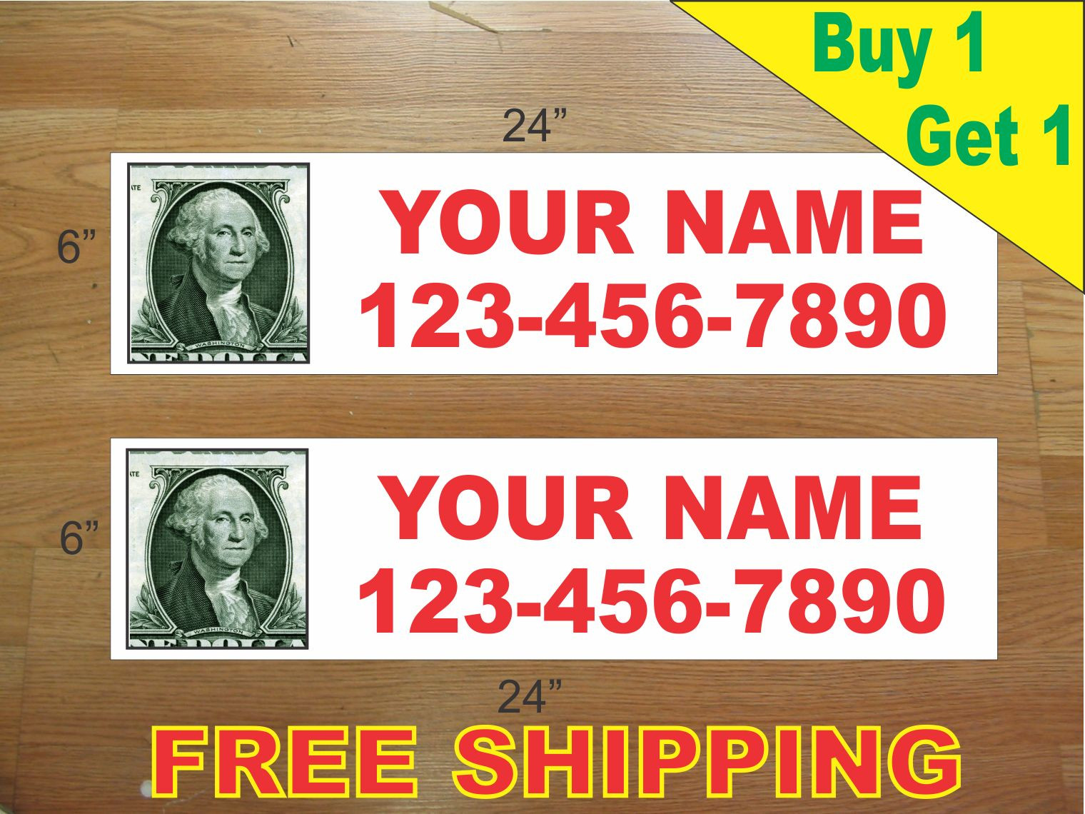 CUSTOM PHOTO Red Text 6″x24″ REAL ESTATE RIDER SIGNS Buy 1 Get 1 FREE 2 Sided