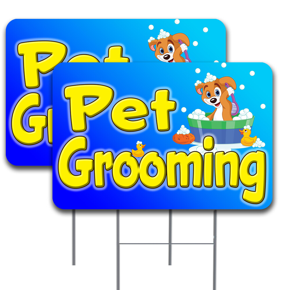 PET GROOMING 2 Pack Double-Sided 16×24 Inch Yard Sign (Made in the USA) 16″ x 24