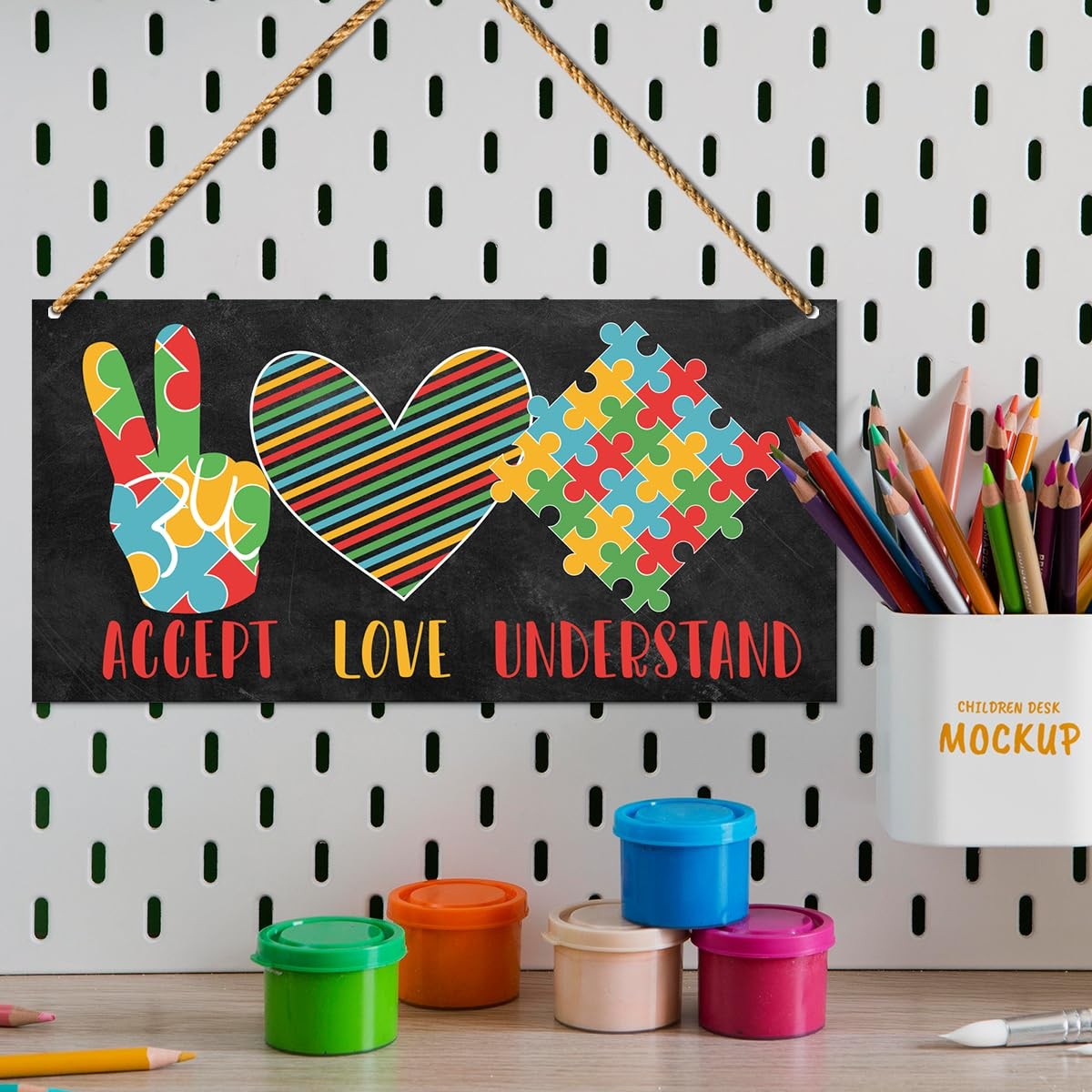 Accept Love Understand Autism Awareness Wood Sign Wall Decor for Home