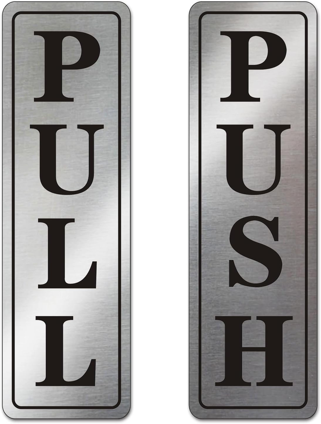 Metal Stainless Steel push pull signs door Self Adhesive 5.5×1.7in (Classic)
