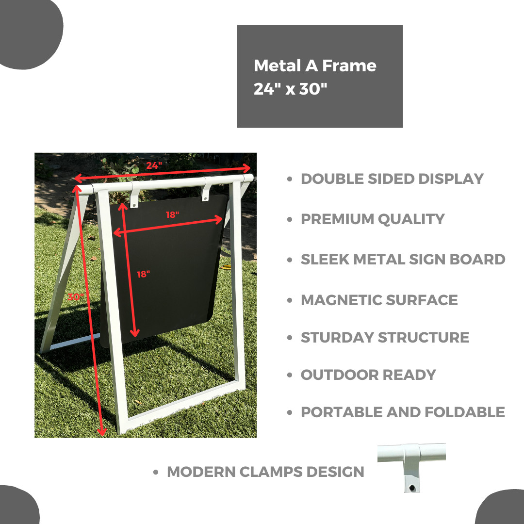 Pop-Up Metal Large A Frame Sign 24″ x 30″, Black Frame w/Black Board