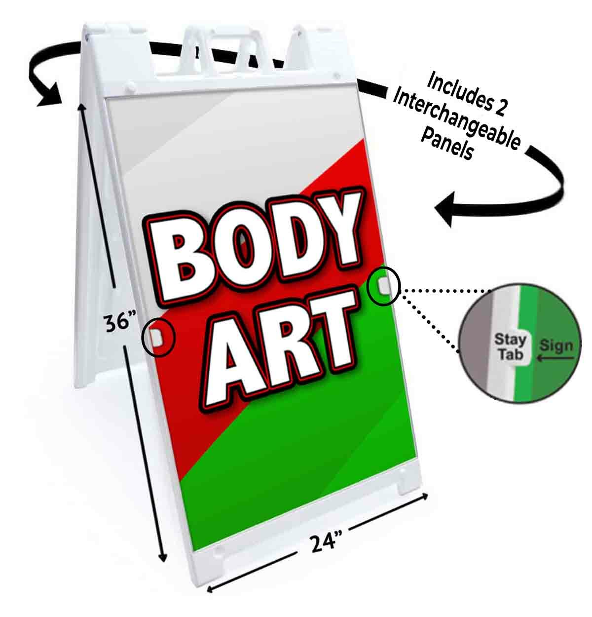 BODY ART Signicade 24×36 A Frame Sidewalk Pavement Sign Double Sided TATTOO