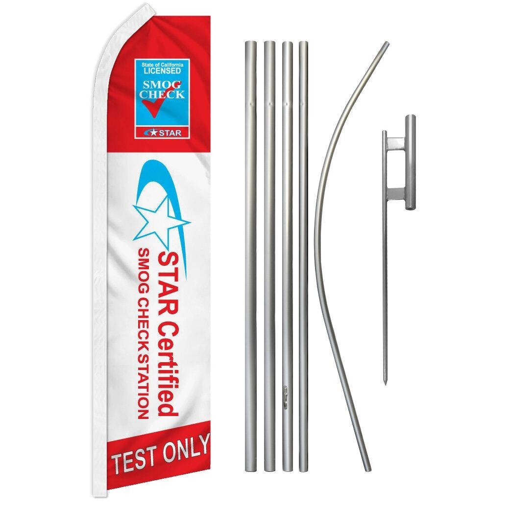 Star Smog Check Test Only Swooper Flutter Feather Advertising Flag & Pole Kit