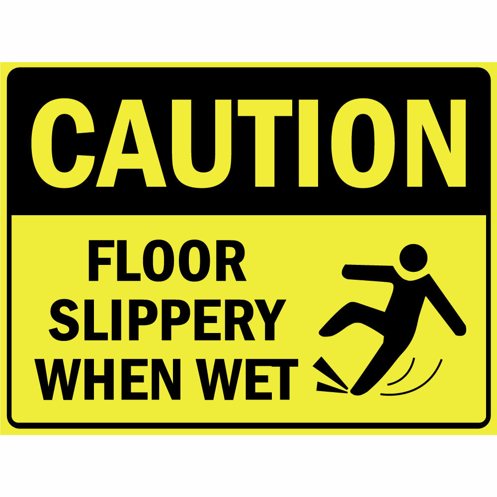 Horizontal Metal Sign Multiple Sizes Caution Floor Slippery When Wet Symbol OSHA
