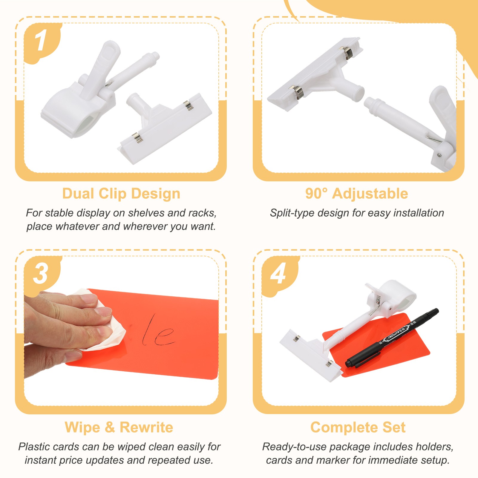 10 Pcs Sign Holders with Yellow A6 Plastic Cards & Erasable Marker, White