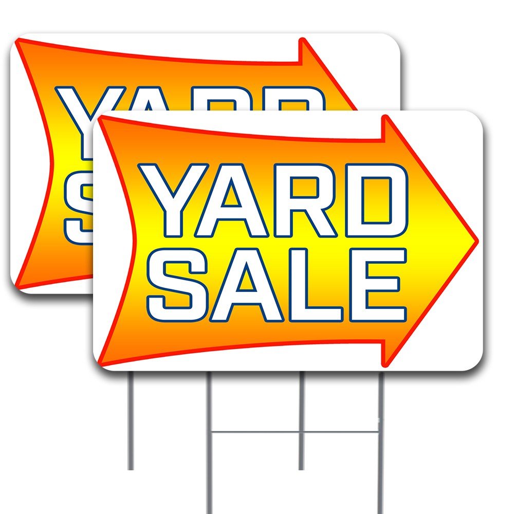 YARD SALE Arrow 2 Pack Double-Sided Yard Signs 16″ x 24″ with Metal Stakes (Made