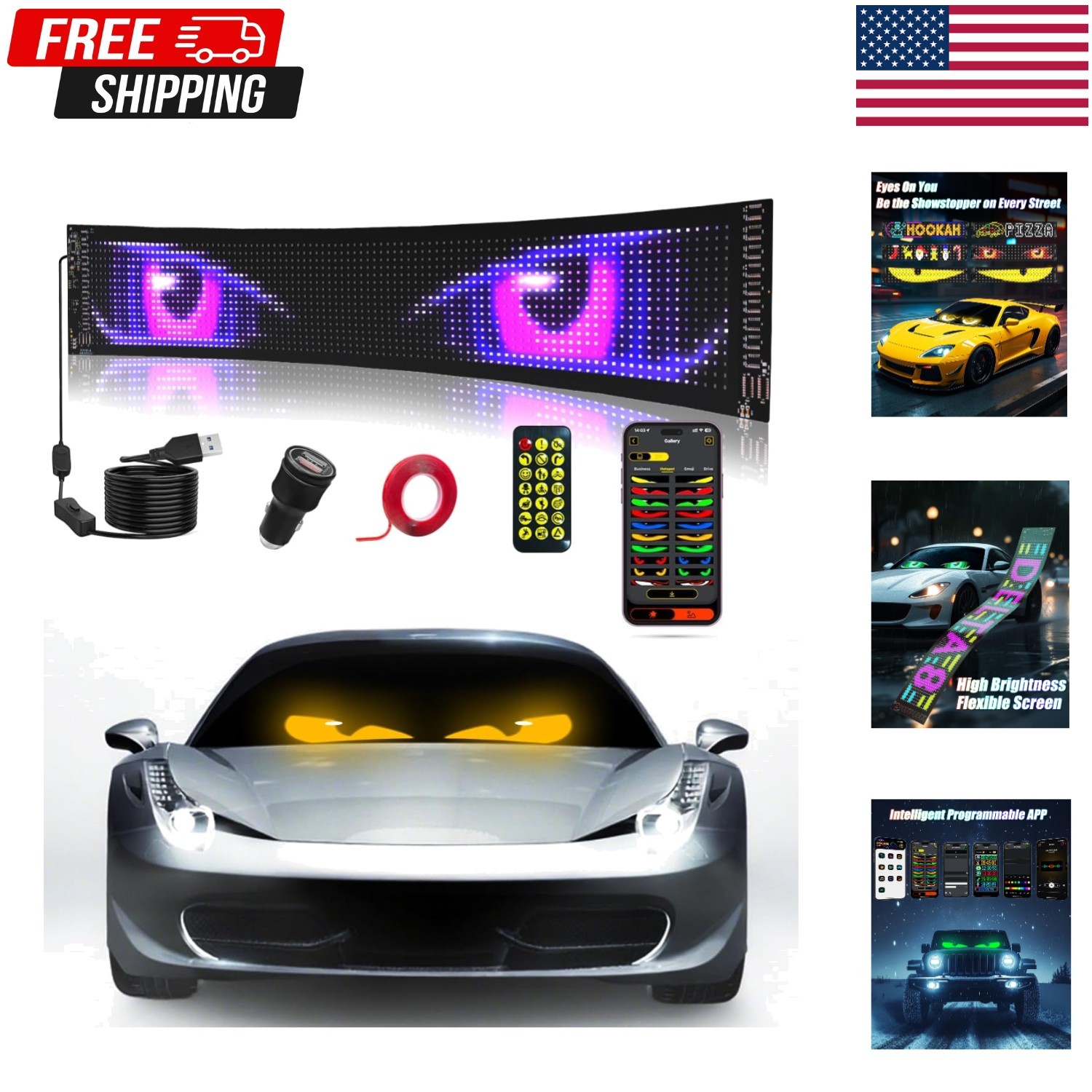 Devil Eyes Light for Windshield,23.4″x4.7″ Car Programmable LED Eye…