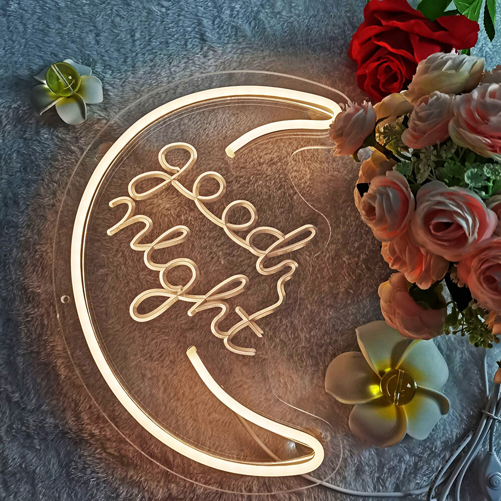 Qomolangma Warm White 12.2” X 11.4” LED Neon Sign Moon shape “good night”