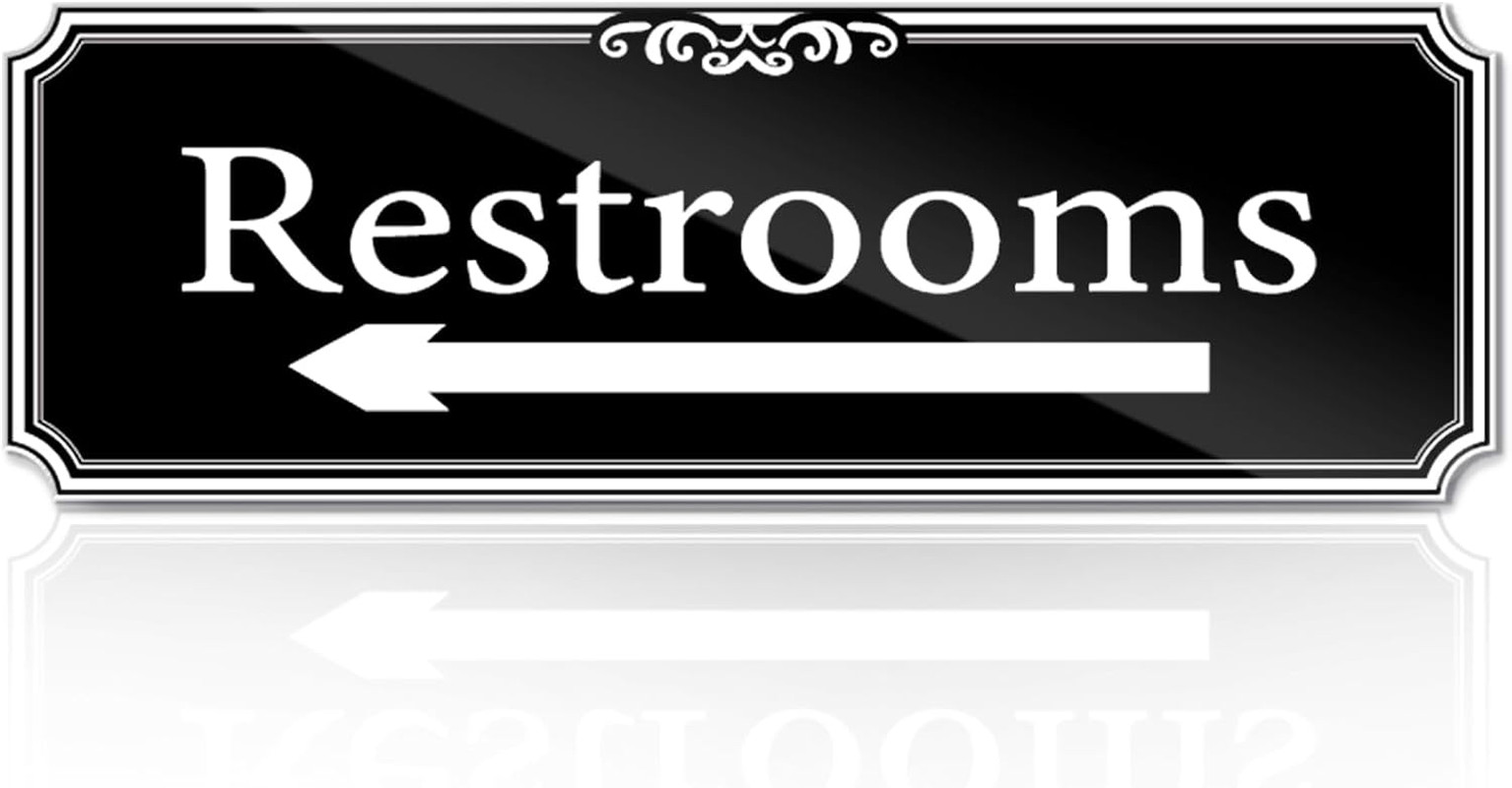 9″x3″ Left Arrow Restroom Sign Self-adhesive Door Wall Window Signage for House