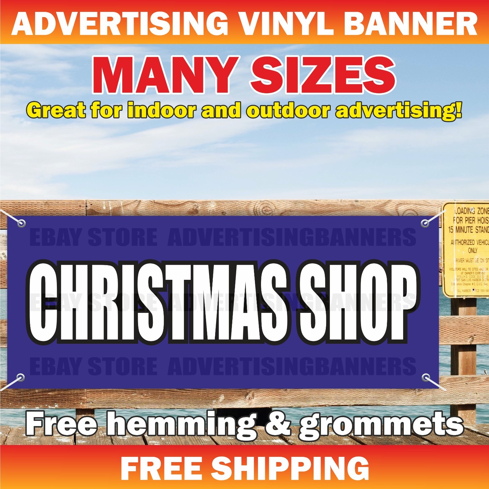CHRISTMAS SHOP Advertising Banner Vinyl Mesh Sign Xmas Gifts Sale SPECIALS