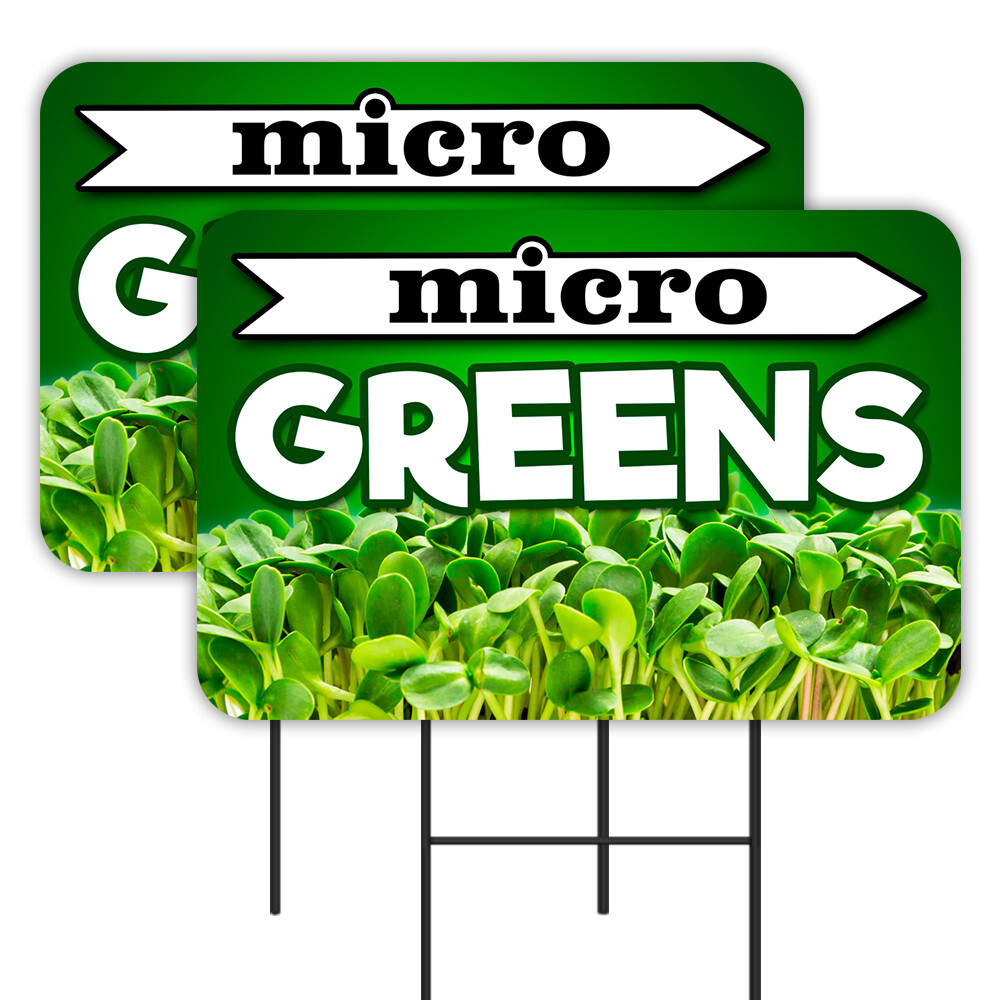 Micro Greens 2 Pack Double-Sided Yard Signs 16″ x 24″ with Metal Stakes (Made in