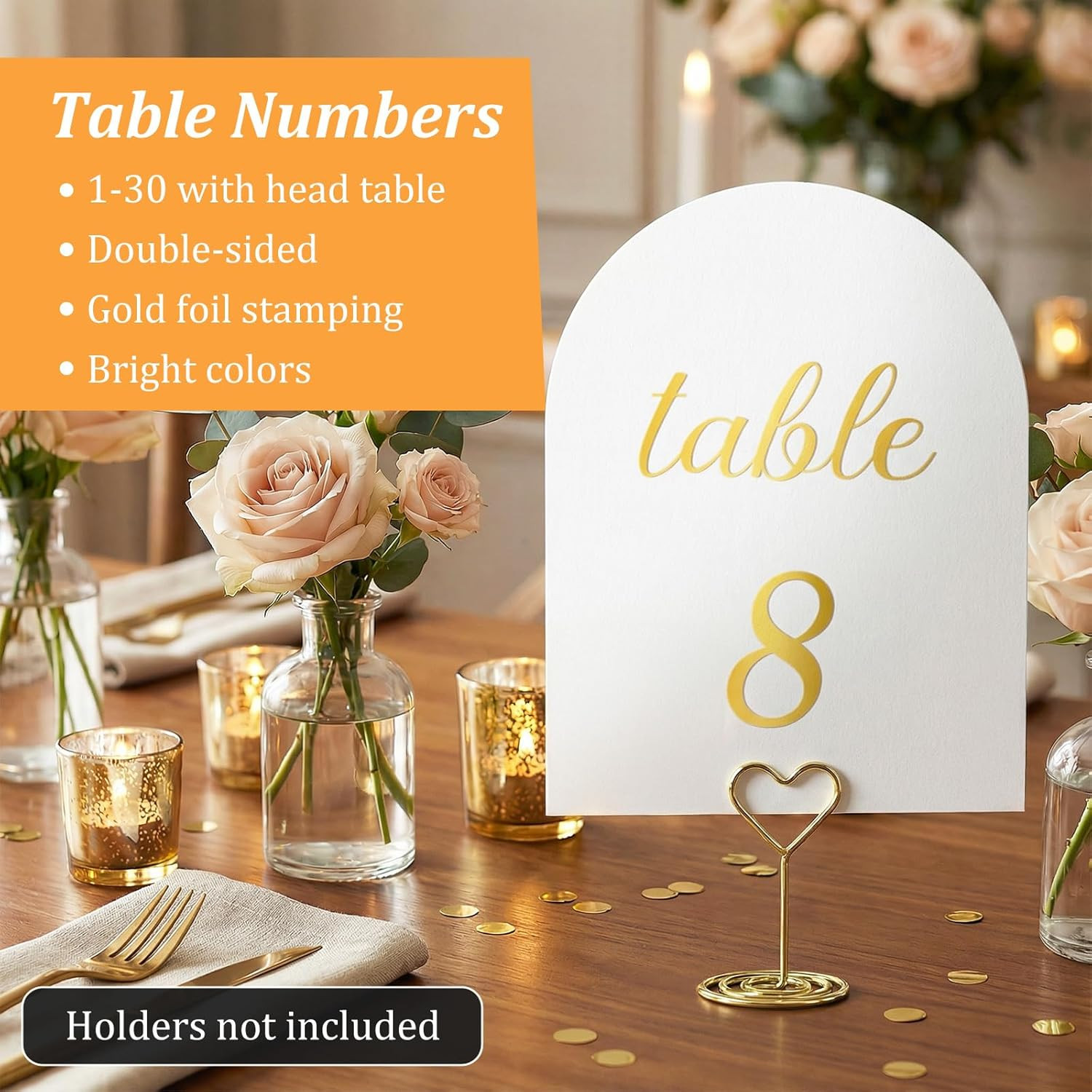 Arch Table Numbers 1-30 plus Head Table, 5.9X3.9 Inch White Card Stock, Double-S