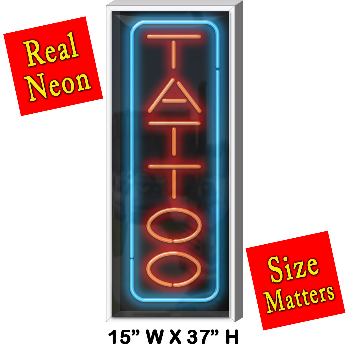 OUTDOOR XL Vertical Tattoo Neon Sign Jantec 15″ x 37″ Body Art Piercings