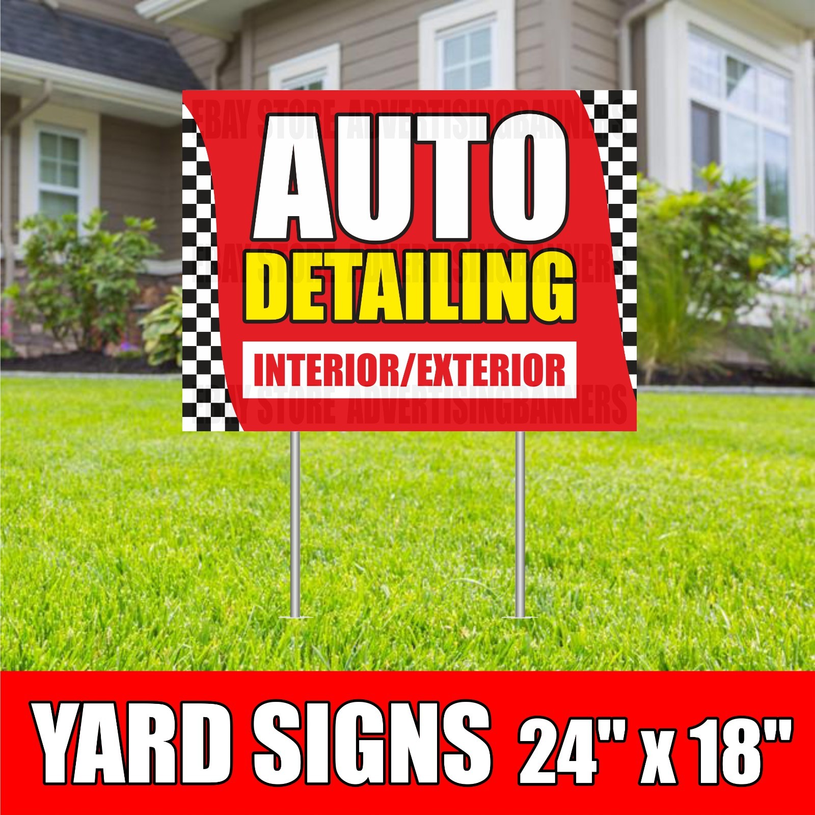 AUTO DETAILING Yard Sign with H-Stakes Car Wash Service Garage Interior Exterior