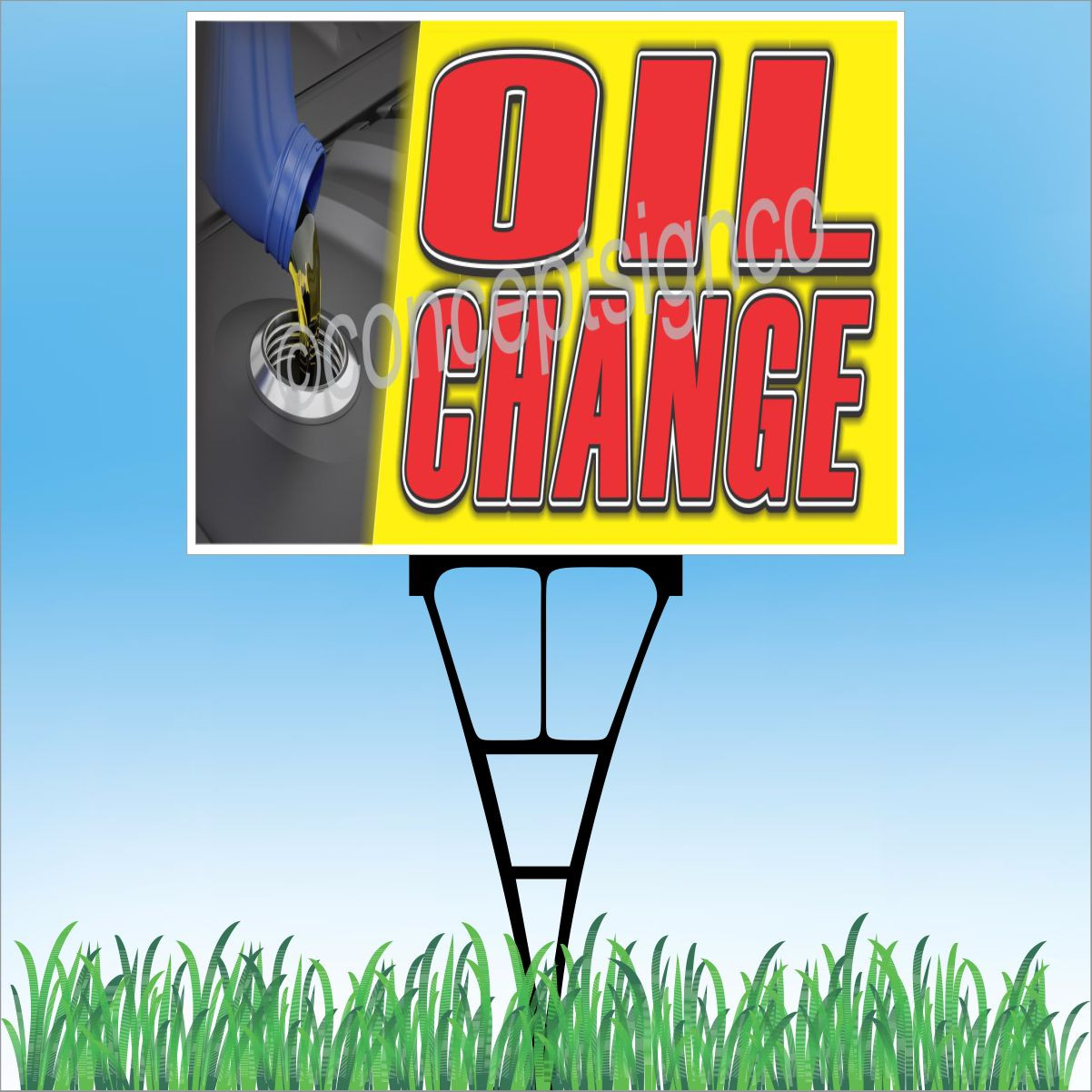 18″x24″ OIL CHANGE Outdoor Yard Sign & Stake Sidewalk Lawn Auto Repairs Service