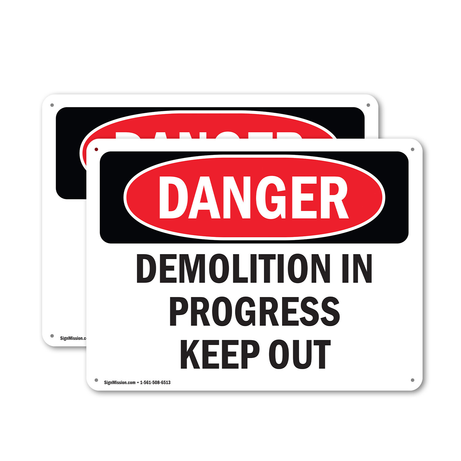(2 Pack) Demolition In Progress Keep Out OSHA Danger Sign Decal Metal Plastic