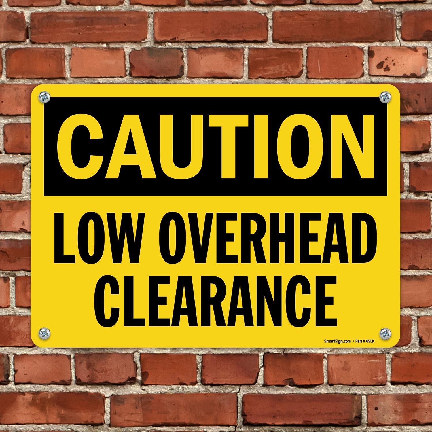 10×14 Inch Caution Low Overhead Clearance Sign Aluminum Black Yellow Alert