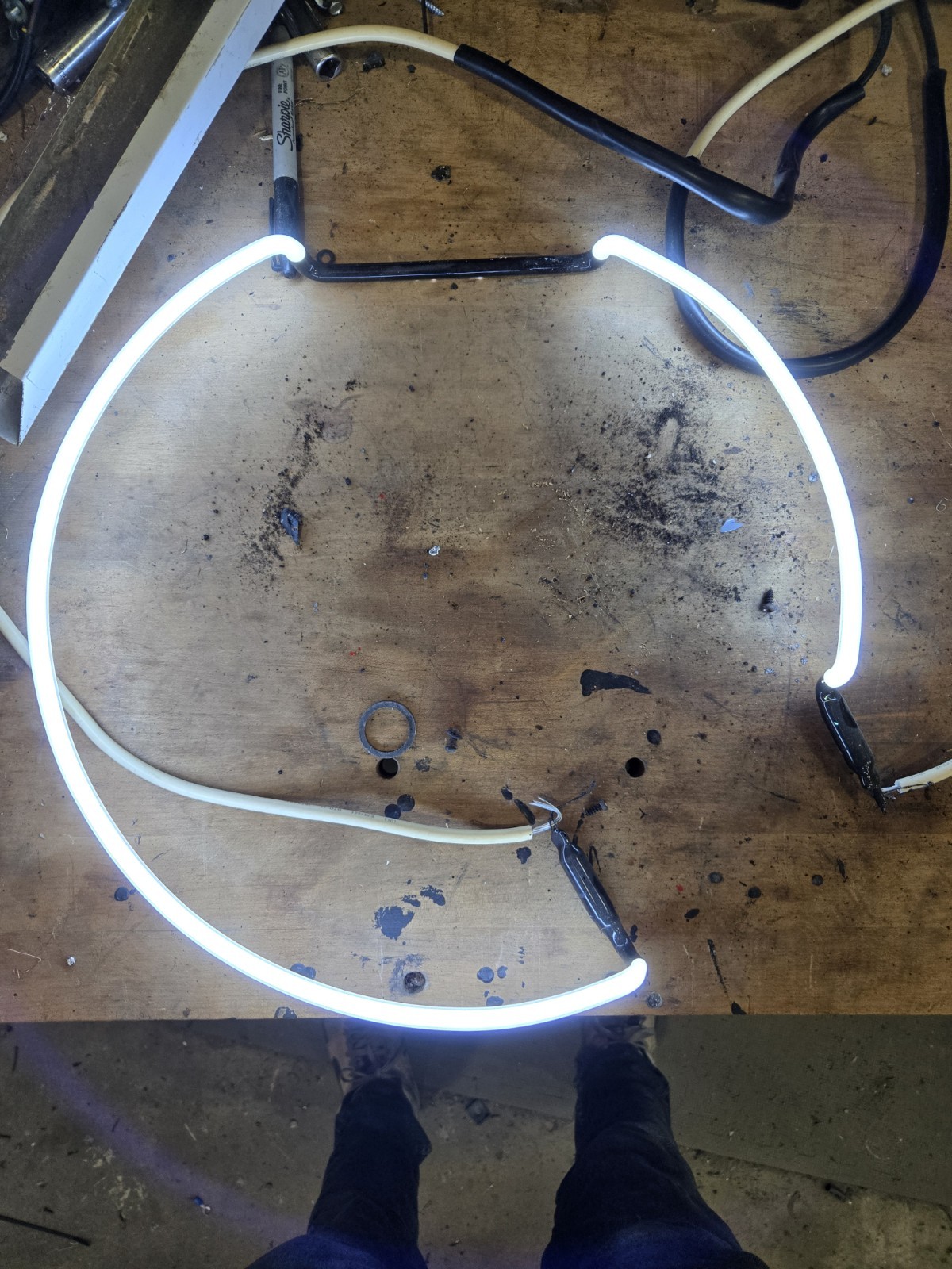 White Neon Circle Replacement Tube, 15 in W x 15 in H. Hot Bagles Neon