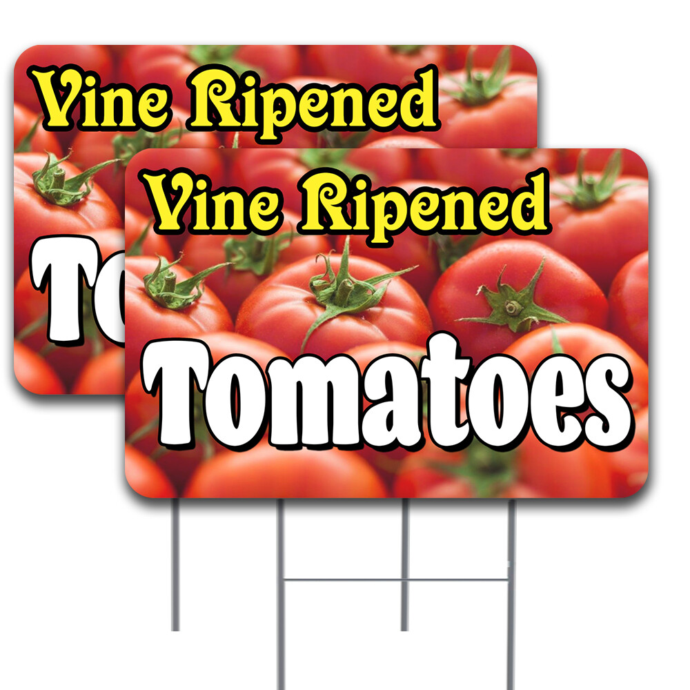 TOMATOES 2 Pack 16×24 Inch Yard Sign with Metal Stakes (Made in the USA) 16″ x 2