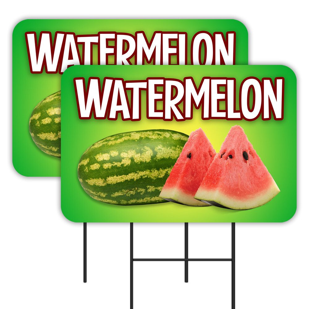 Watermelon 2 Pack Double-Sided Yard Signs 16″ x 24″ with Metal Stakes (Made in T