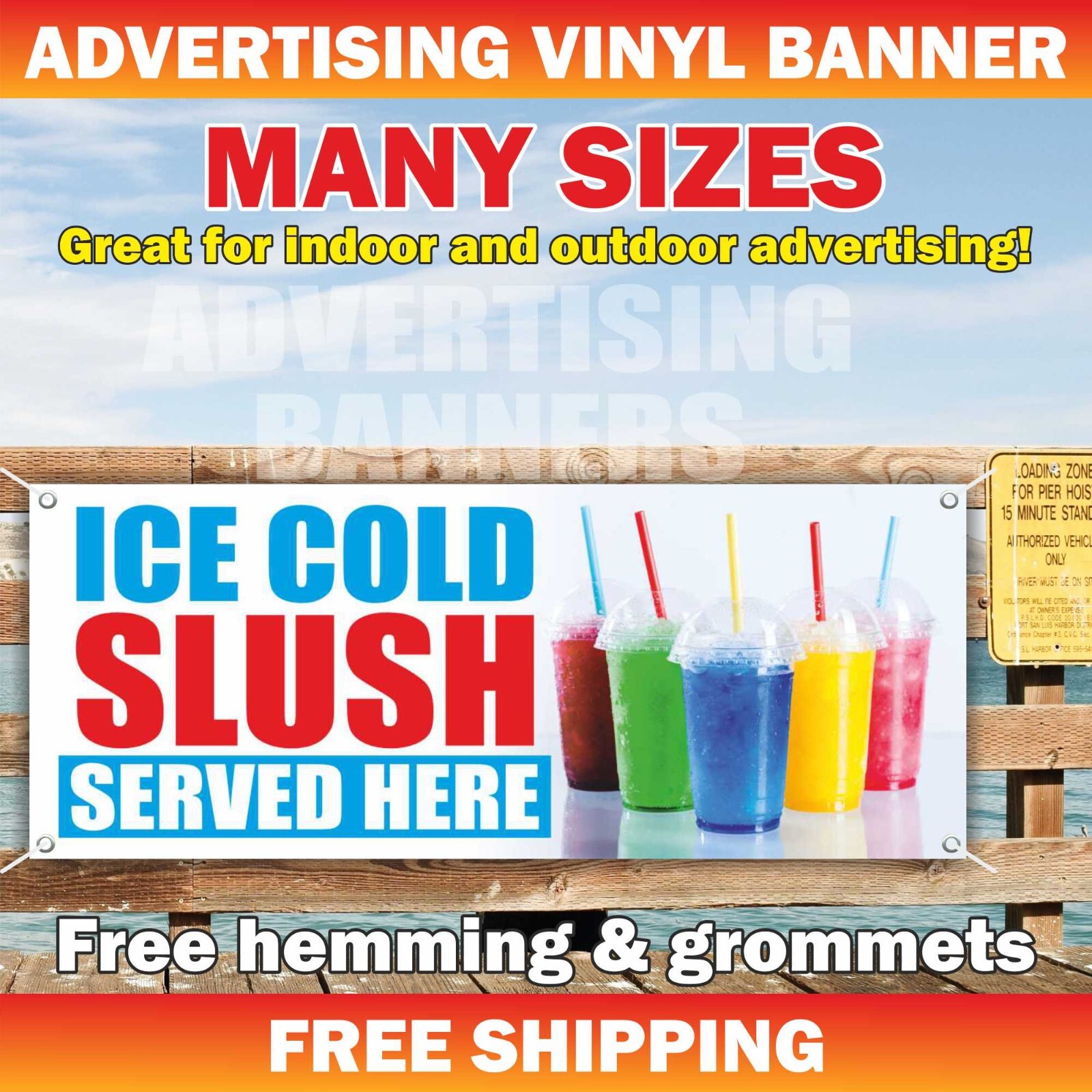 ICE COLD SLUSH SERVED HERE Advertising Banner Vinyl Mesh Sign Lemonade Ice Cream