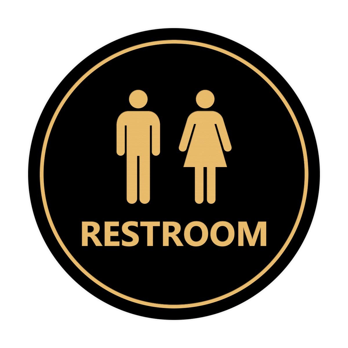 Circle Unisex Restroom Sign XLarge Black Gold Door Wall Plaque Decor Tool