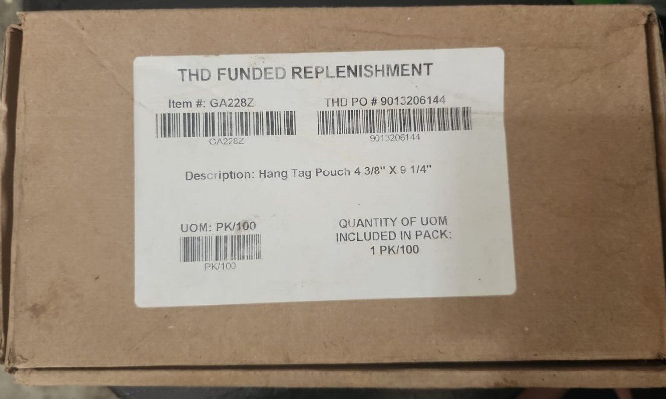 THD Funded Replenishment Plastic Hang Tag Pouches 4-3/8″ x 9-1/4″~ 100