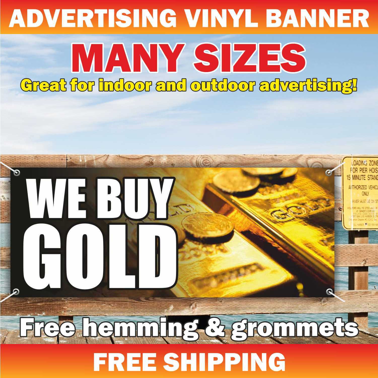 WE BUY GOLD Advertising Banner Vinyl Mesh Sign pawn shop cash Jewelry Silver