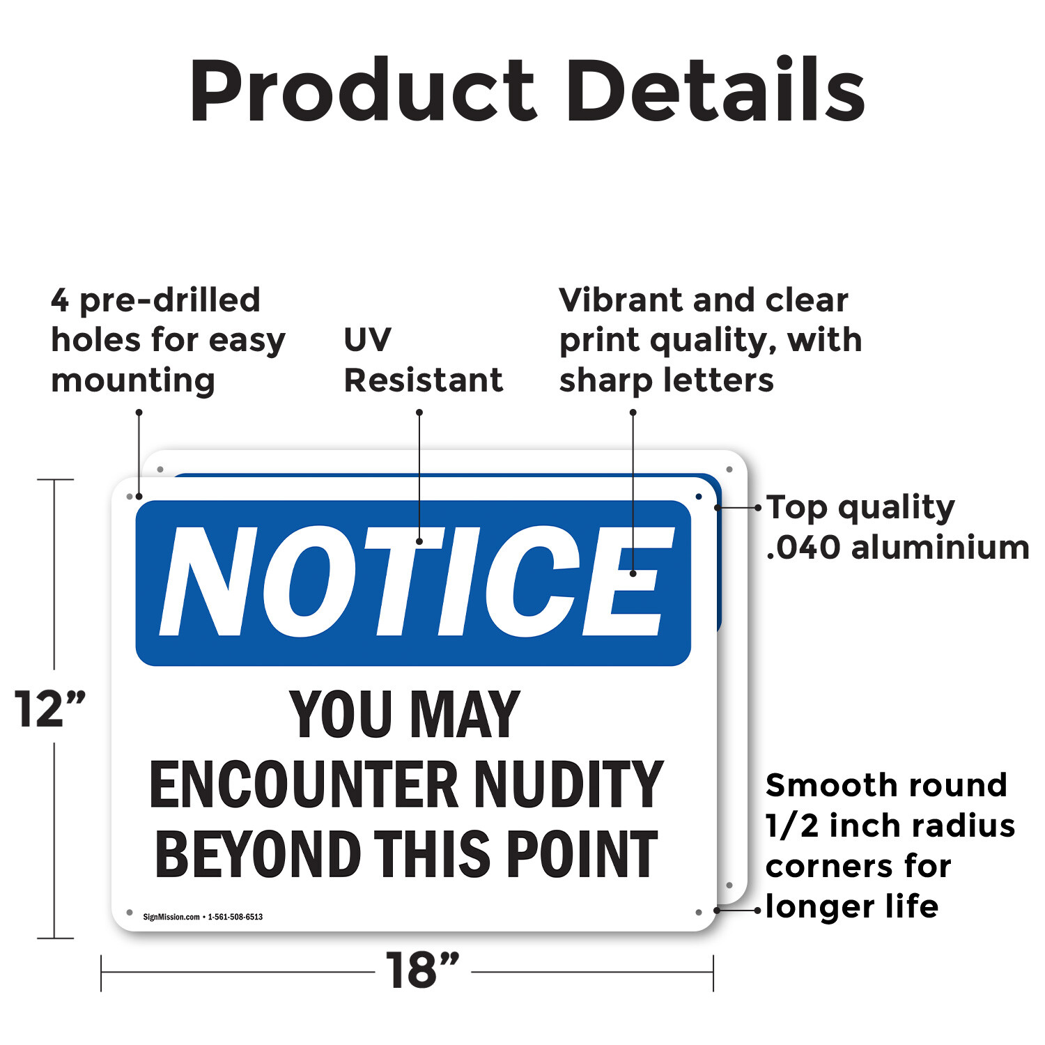 (2 Pack) You May Encounter Nudity Beyond This Point OSHA Notice Sign Decal Metal