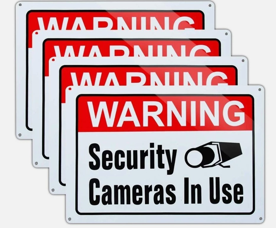 4 Pack Video Surveillance Warning Signs Aluminum Security Camera Signs