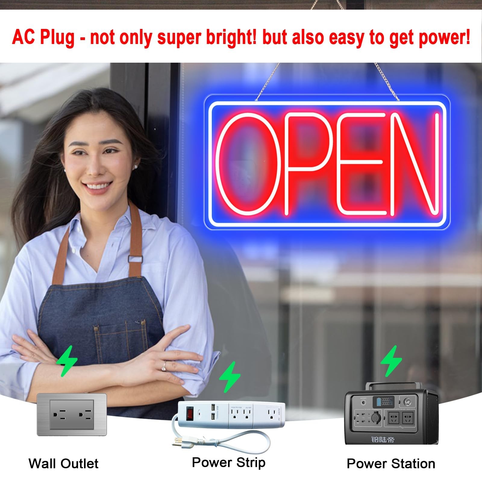 Ultra Bright 16.5″ X 9″ LED Neon Open Sign – Plug In Light Up Sign for Bar, Salo