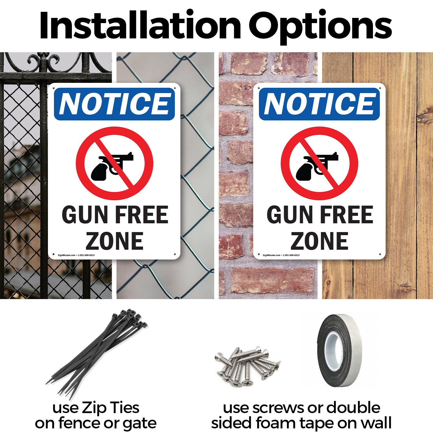 (2 Pack) Gun Free Zone OSHA Notice Sign Decal Metal Plastic